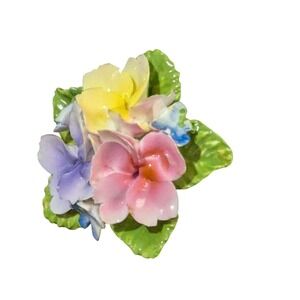 Thorley "bone china" flower brooch  pin multicolor floral   pink purple 2"